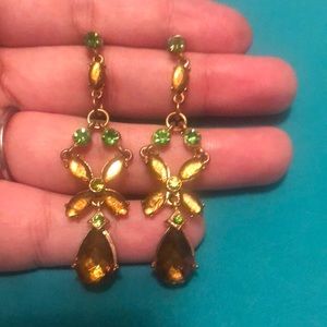 Green and Gold Dangle Earrings